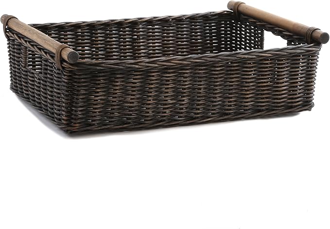 The Basket Lady Low Pole Handle Wicker Storage Basket, Extra Large, 21.5 in L x by TheBasketLady