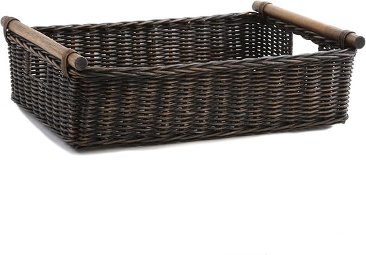 The Basket Lady Low Pole Handle Wicker Storage Basket, 19.5 in L x 12.5 in W x by TheBasketLady