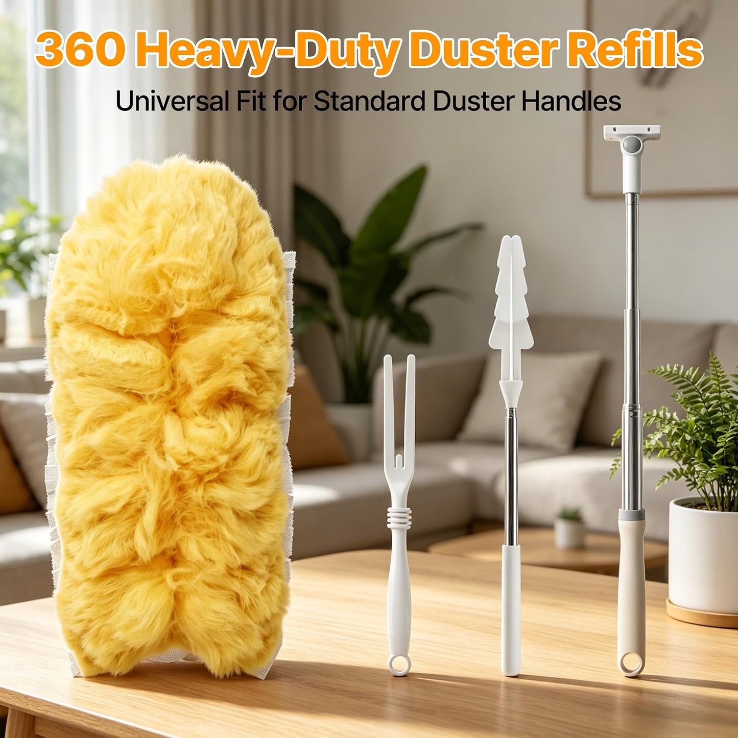 30 Count Heavy Duty Duster Refills, 6FT Extendable Handle with Dual Heads, 4 Fan Blades, 360 Microfiber Duster for Ceiling Fan, High Ceilings, Lamps, Hard-to-Reach Areas