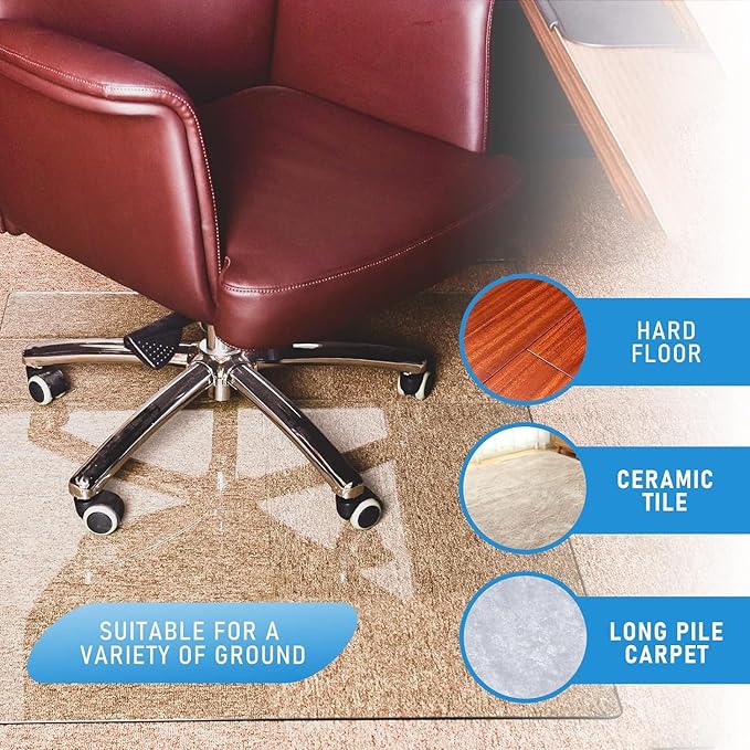 GLSLAND 36" x 46" Tempered Glass Chair Mat Heavy-Duty Floor Protector - Image 5