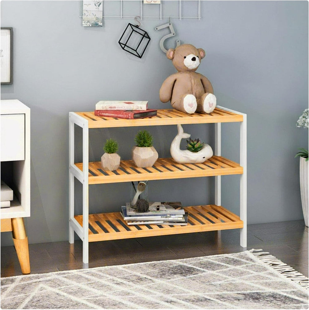 Relaxdays Shoe Rack, H 55 x W 70 x D 26 cm, Bamboo, 3 Levels, 9 Pairs of Shoe...