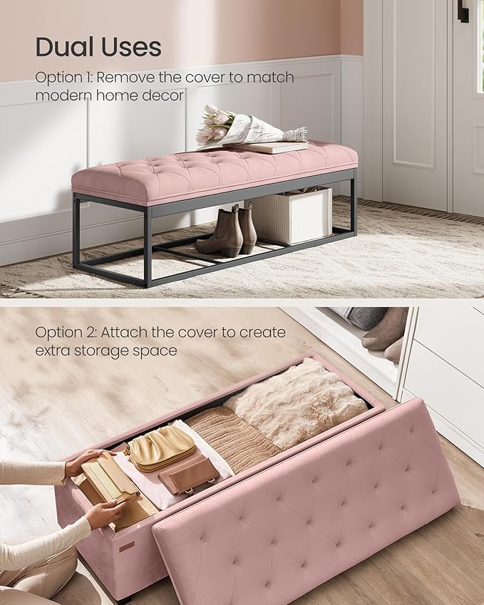 SONGMICS Velvet Storage Ottoman Bench, Foot Rest - Image 4