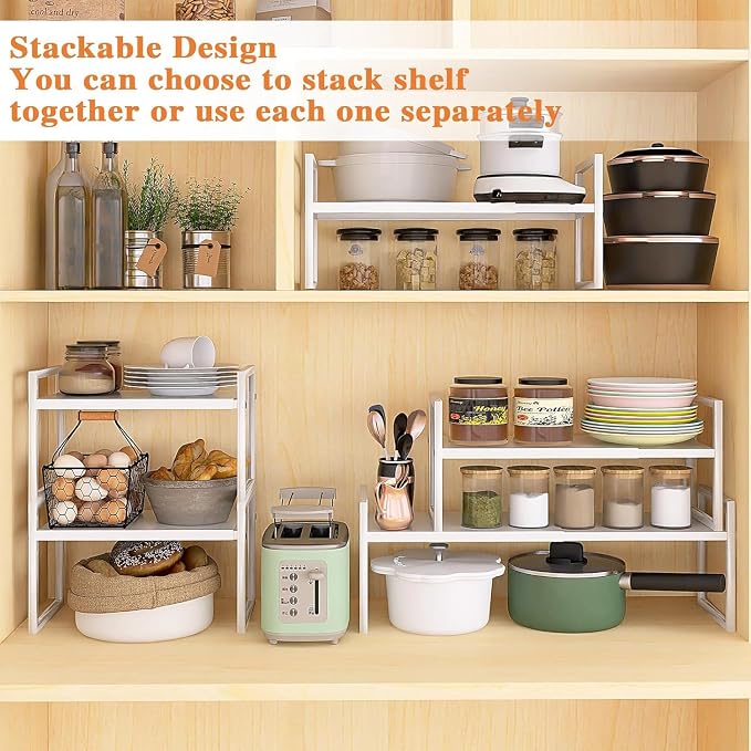 DOLALIKE Expandable Kitchen Countertop Organizer, Stackable Cabinet Shelf - Image 6
