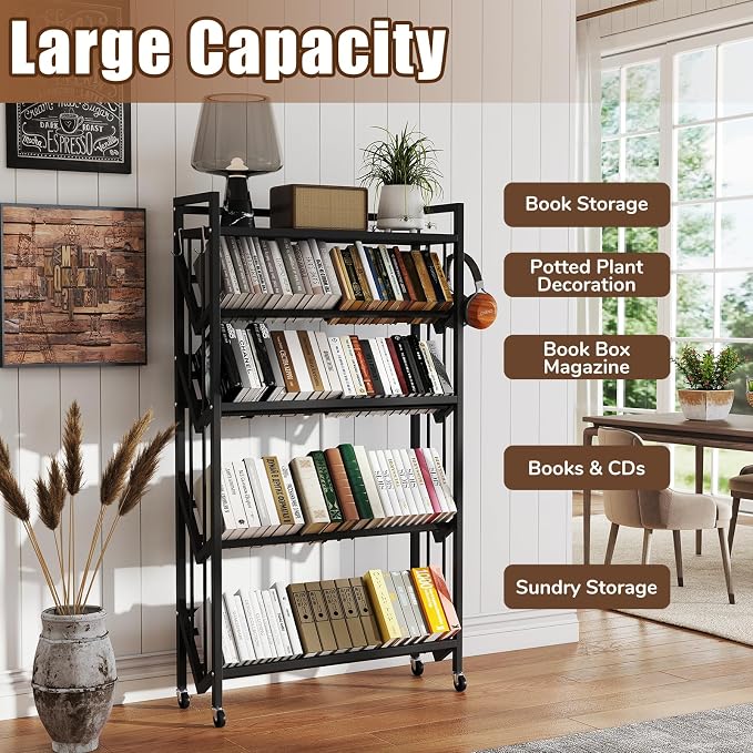 Book Carts 5 Tier 57.7x35.4x9.84 in Rolling Book Cart Large Capacity Bookshelf - Image 6