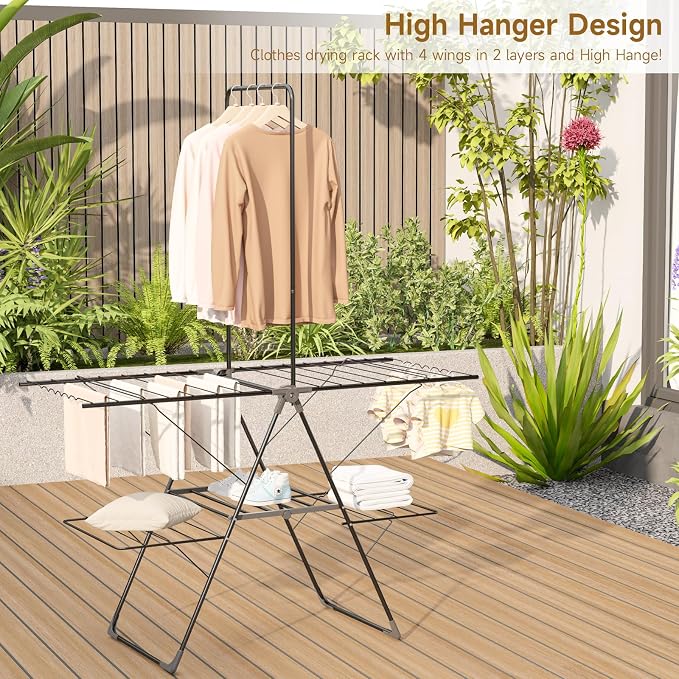 Bigzzia Clothes Drying Rack Foldable, 68.9Inch High Hanger Laundry Drying Rack - Image 5