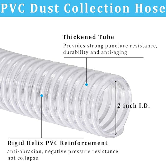 Dust Collection Hose 2 in × 5 ft Heavy Duty Clear Flexible PVC Reinforced - Image 2