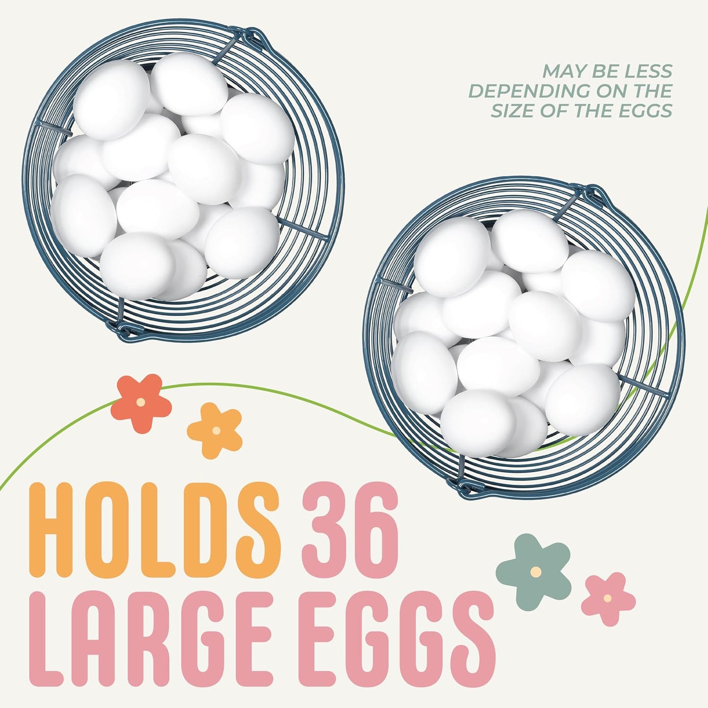 CONCORD 8" Egg Basket For Storage Collecting and Transporting Chicken and Duck Eggs. Farm Grade Wire Baskets. 2 Pack (Blue)