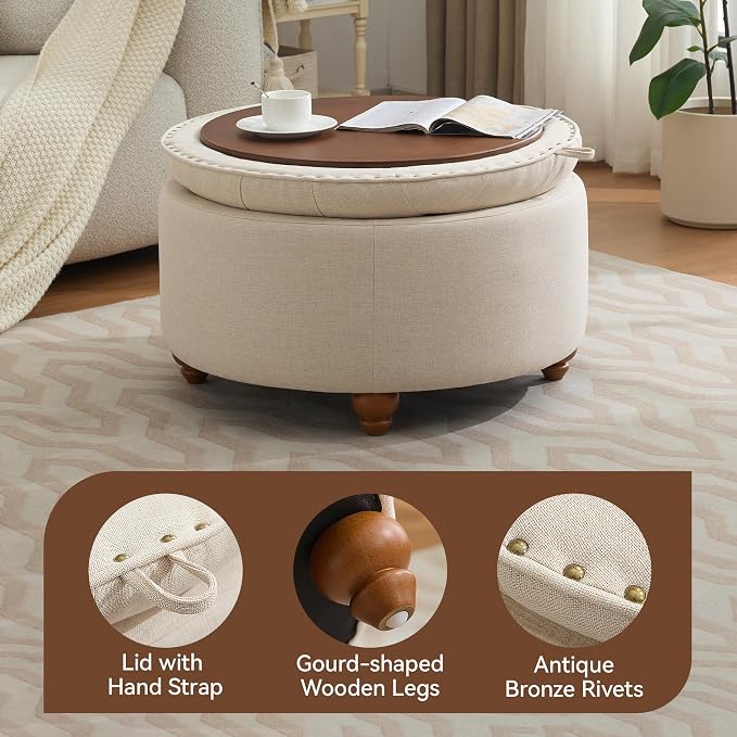 30Inch Round Storage Ottoman - Image 3