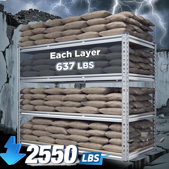 REIBII Garage Shelving, 4 Tier Storage Shelves Load 2550LBS, Adjustable Garage - Image 3