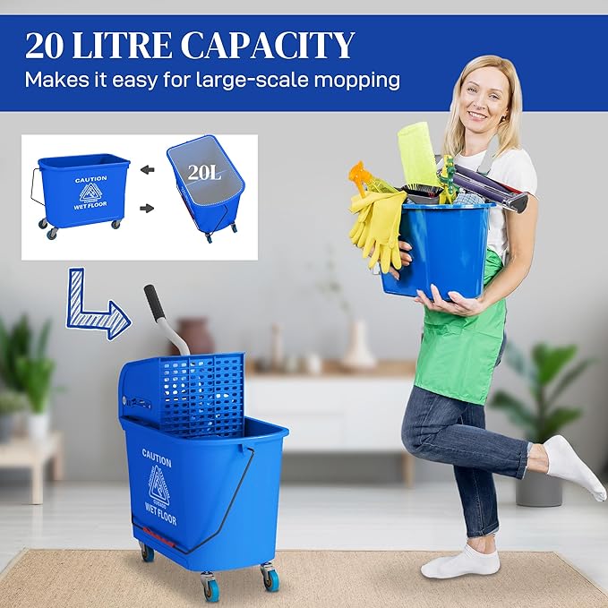 HOMCOM Compact Mop Bucket with Wringer on Wheels - Image 3