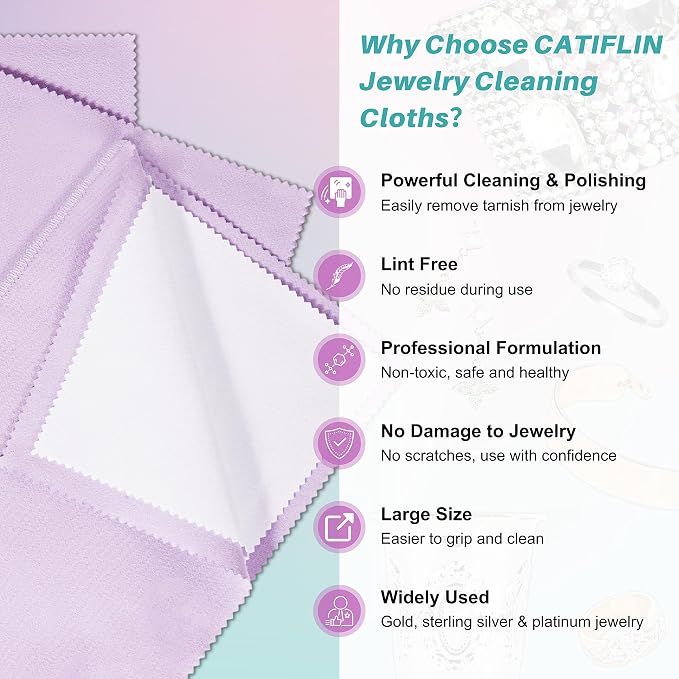 CATIFLIN 3PCS Purple Silver Polishing Cloths, Tarnish Remover, Reusable & Streak - Image 2
