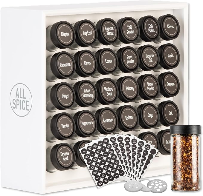 AllSpice Spice Rack Organizer, 525 Unique Labels, Countertop or Wall Mount by AllSpice