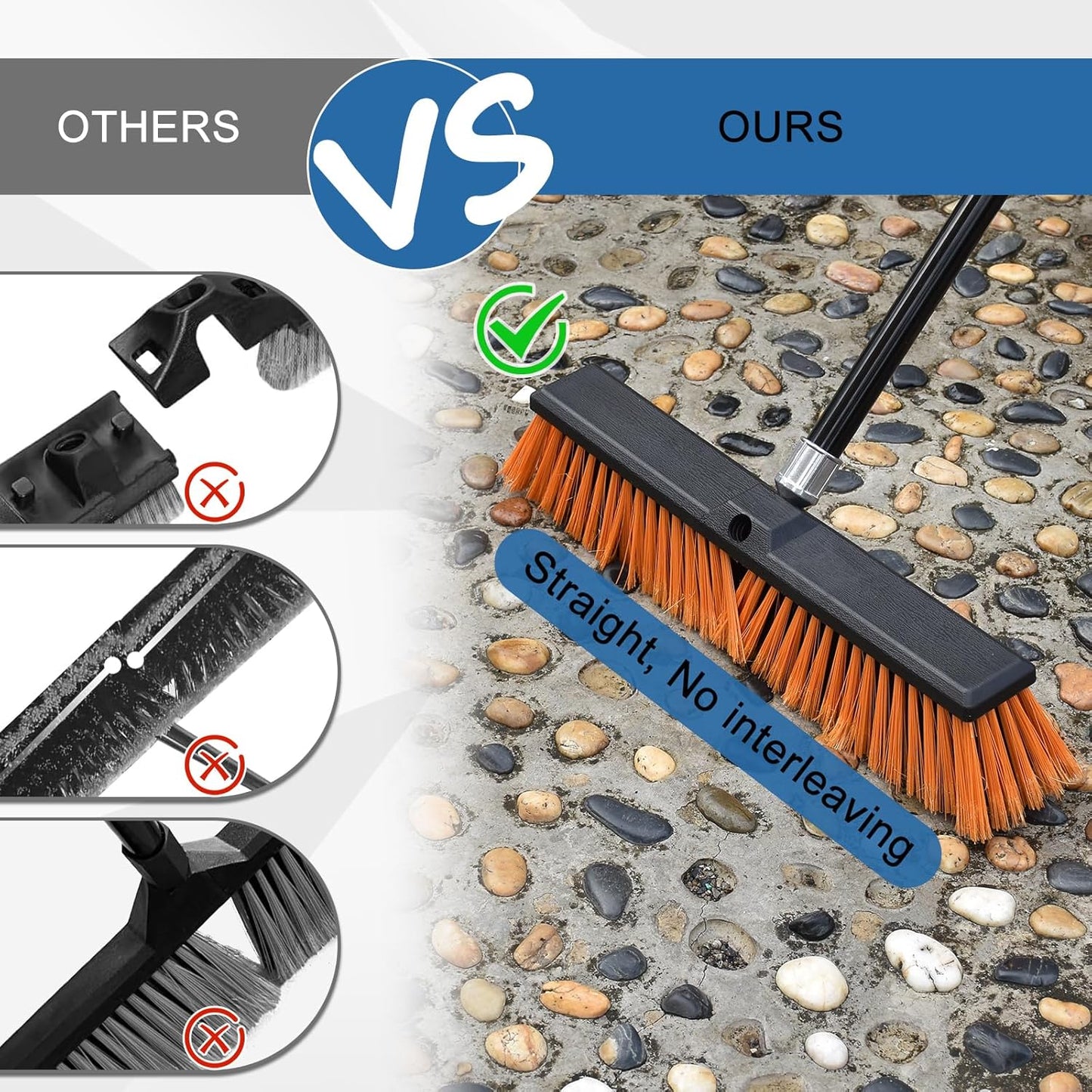PBHEPJ 24 Inchs Push Broom Outdoor Heavy Duty, Shop Broom with 60" Long Handle for Cleaning Outdoor or Indoor Tile, Garage, Shop, Deck, Concrete, Wood, Stone, Patio Floor, 2 Pack