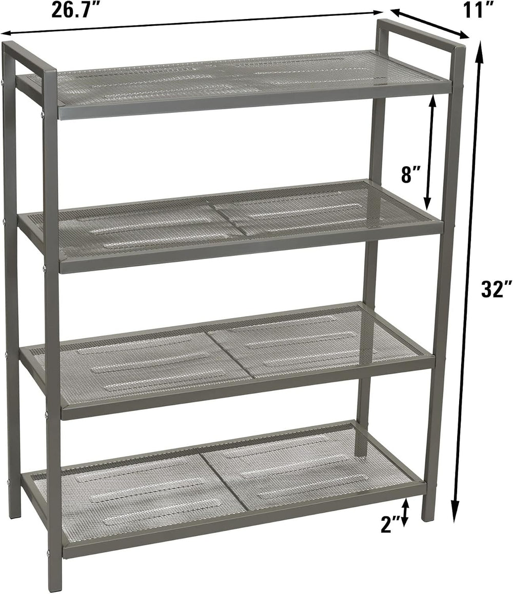 Household Essentials 4-Tier Metal Shoe Rack, Stretched Metal Shelving with Ce...