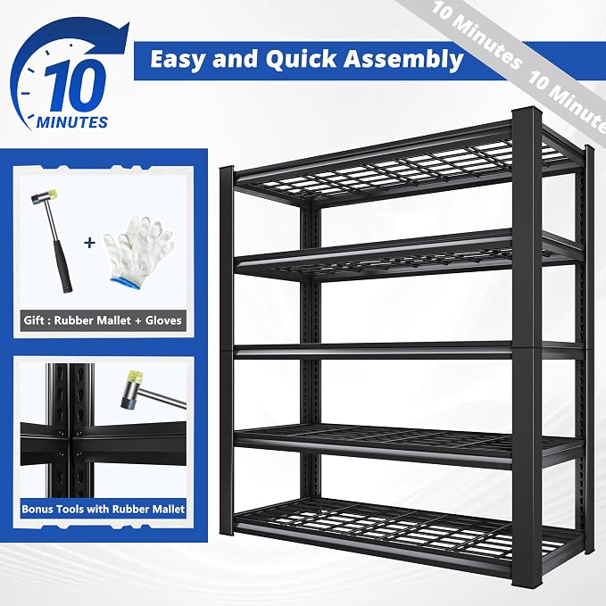 REIBII 3010LBS Storage Shelves 72" H Garage Shelving Heavy Duty Metal Shelving - Image 9