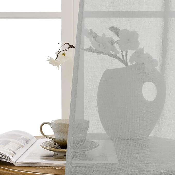 Tollpiz Short Sheer Door Curtains Closet Linen Textured Curtains Sheer Doorway - Image 9