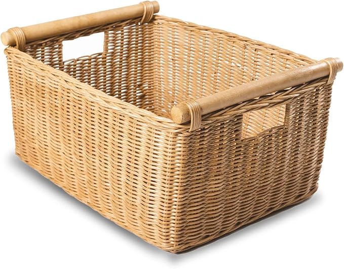 The Basket Lady Pole Handle Wicker Storage Basket, Extra Large, 20 in L x 16 in by TheBasketLady