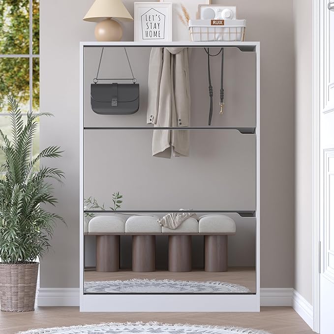 Shoe Cabinet with 3-Flip Mirror Drawers, Freestanding Shoe Rack Organizer with - Image 7