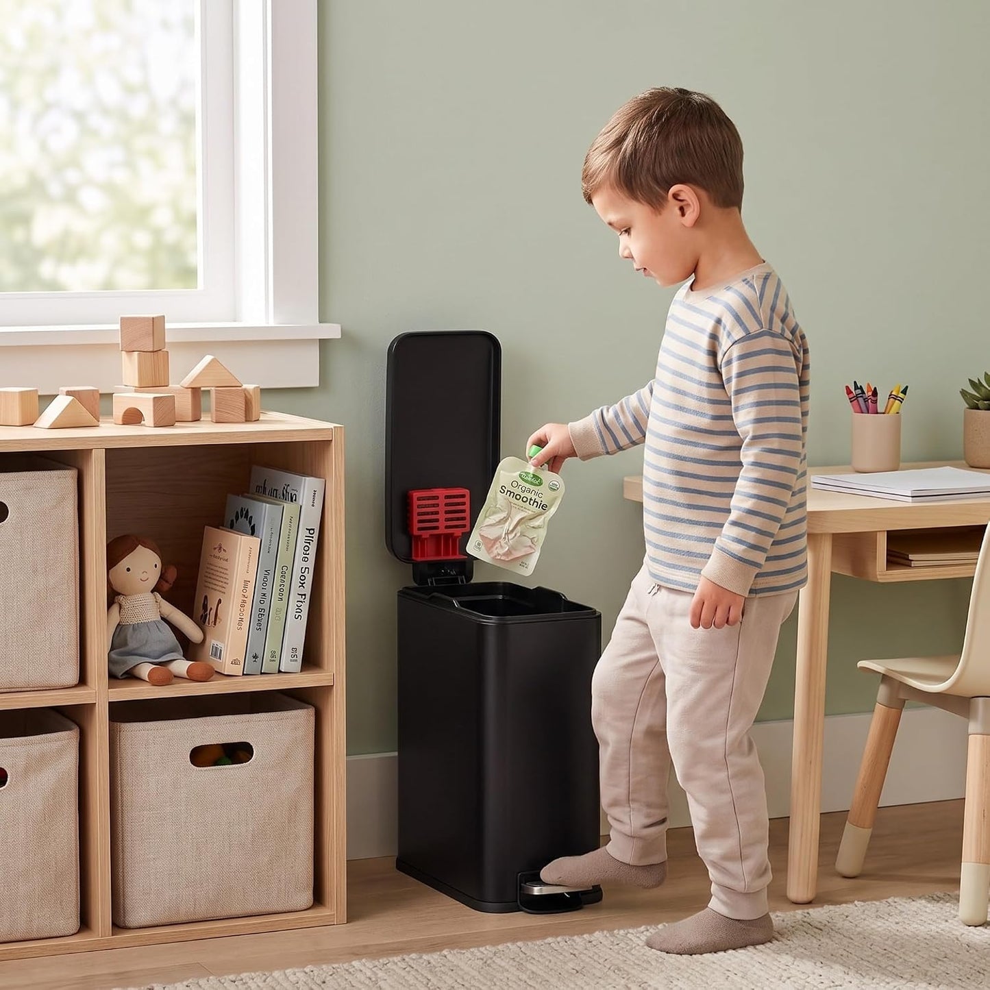 iTouchless 3 Gal Kids Room Wastebasket | Step Pedal Trash Can | Matte Black | Foot-Operated Lid Opens Instantly | Whisper-Quiet AirNova Damper | Removable Liner Bucket | Sleek Finish for Bedroom Decor