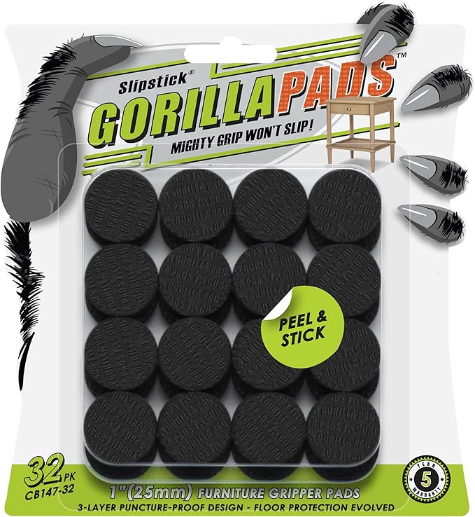 GorillaPads 1 Inch Non-Slip Furniture Pads/Gripper Feet Skids Self Adhesive by Slipstick