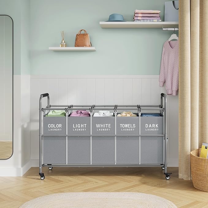 Tajsoon 5 Bag Laundry Sorter Cart, Laundry Hamper Sorter Basket - Image 6
