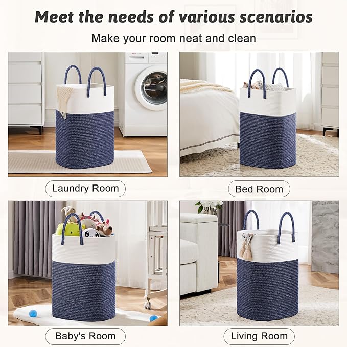 Laundry Basket, Woven Cotton Rope Laundry Hamper, Versatile Storage - Image 5