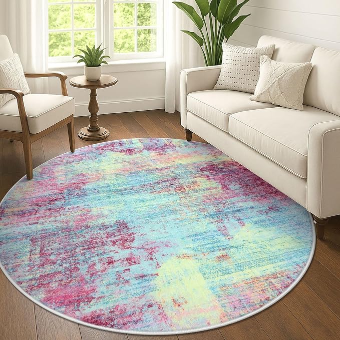 IOHOUZE Abstract Round Area Rug 6 Ft Washable Circle Rugs Large Round Rug Non by iOhouze