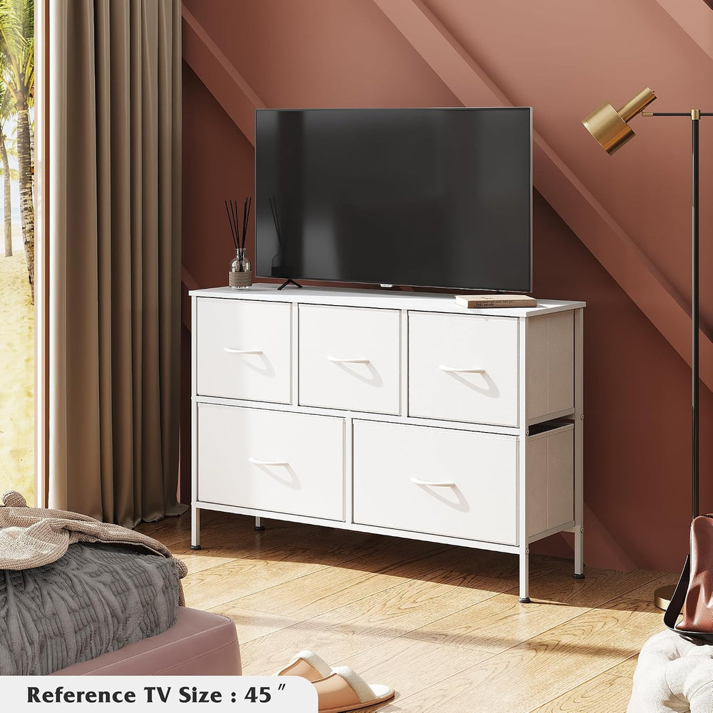 WLIVE 5 Drawer Dresser for Bedroom, Wide Chest of Drawers, White