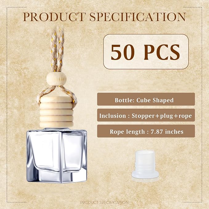 BBTO 50 Pcs Hanging Car Air Freshener Car Diffuser Bottles Empty Glass Perfume - Image 3