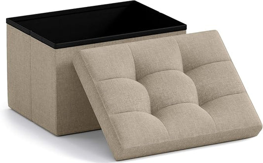 Ornavo Home Small Storage Ottoman Foldable Collapsible Rectangle Linen Ottoman by OrnavoHome