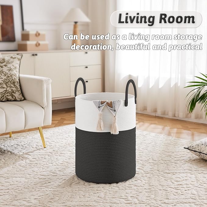 Laundry Basket, Woven Cotton Rope Laundry Hamper, 40L - Image 5