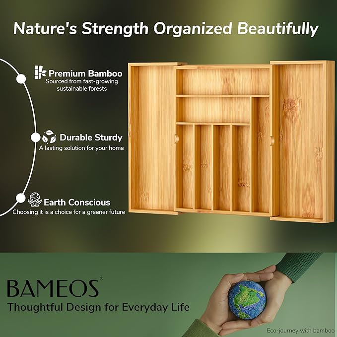 BAMEOS drawer organizer flatware organizer cutlery tray silverware organizer - Image 5