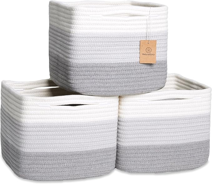 NaturalCozy Storage Cubes 9”x9”x7”Cotton Rope Woven Baskets by NaturalCozy