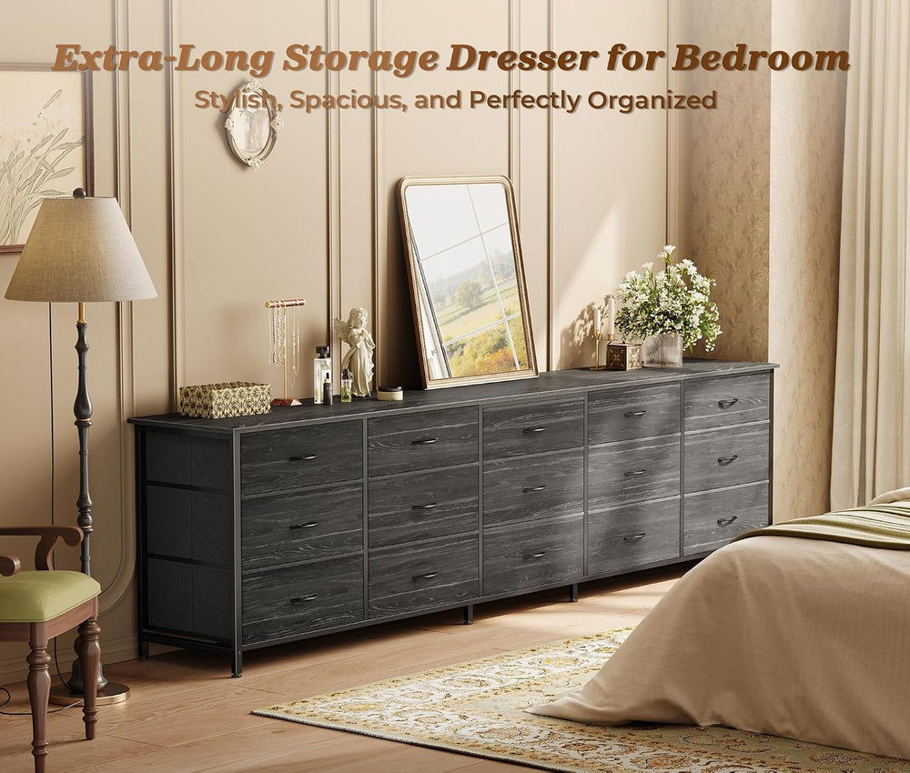 Huuger 78.7 inch Long Dresser for Bedroom, 15 Drawer Fabric Dresser for Close...