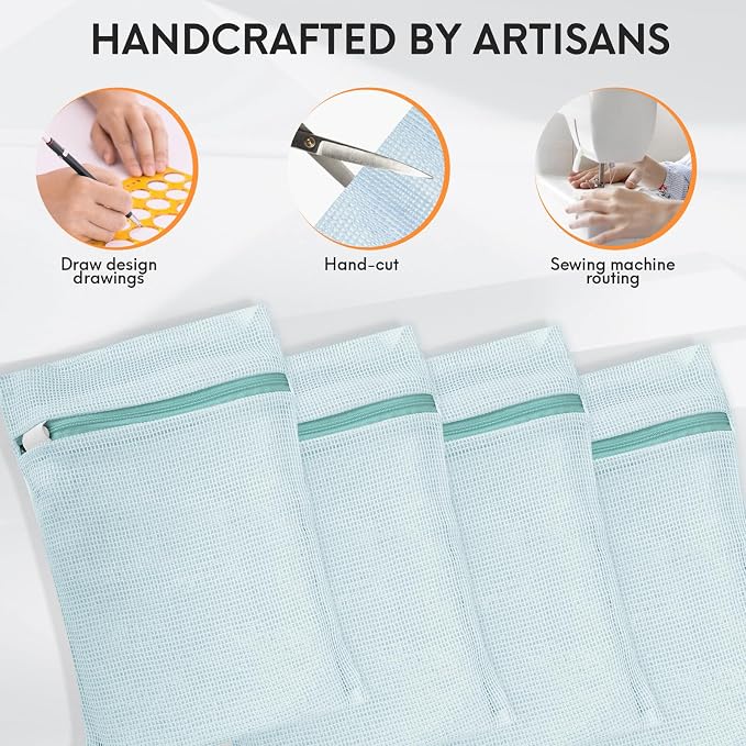 4 Piece Blue Small, Durable Organic Cotton Mesh Laundry Bag - Image 3