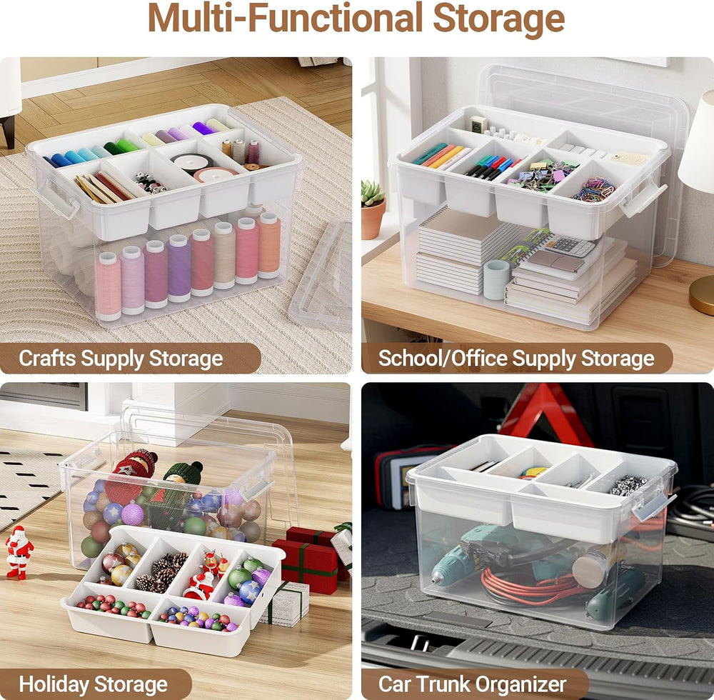 160Qt Stackable Storage Bins with Lids Trays Craft Box Organizers, 4Pack,WH