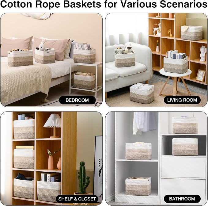 Small Storage Baskets for Organizing Shelves, Woven Cotton Rope Basket for - Image 4