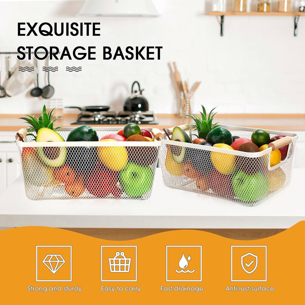 Ziliny 4 Pcs Mesh Wire Baskets for Organizing, Medium, Cream White