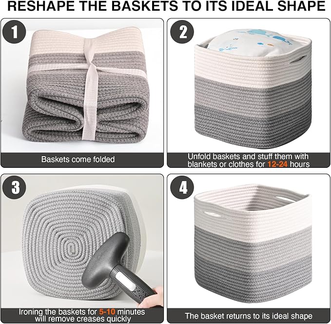 11 Inch Cube Storage Bins, Storage Cube Organizer Bins, Woven Cotton Rope Basket - Image 7