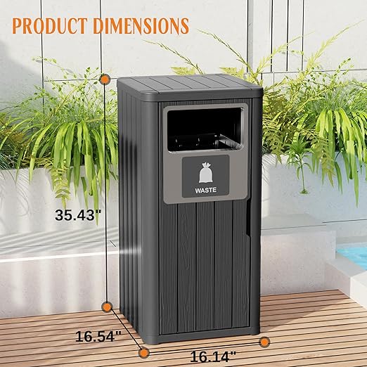 ROJIK 35" Tall Outdoor Trash Can, Weatherproof Resin Garbage Indoor Durable - Image 7