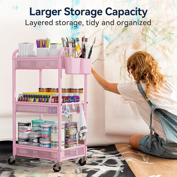 YASONIC 3 Tier Rolling Cart – Metal Utility Storage Cart - Image 2