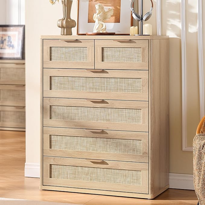 LEYAOYAO Rattan Dresser for Bedroom Set of 2, Modern 6 Drawers Boho Dressers - Image 3