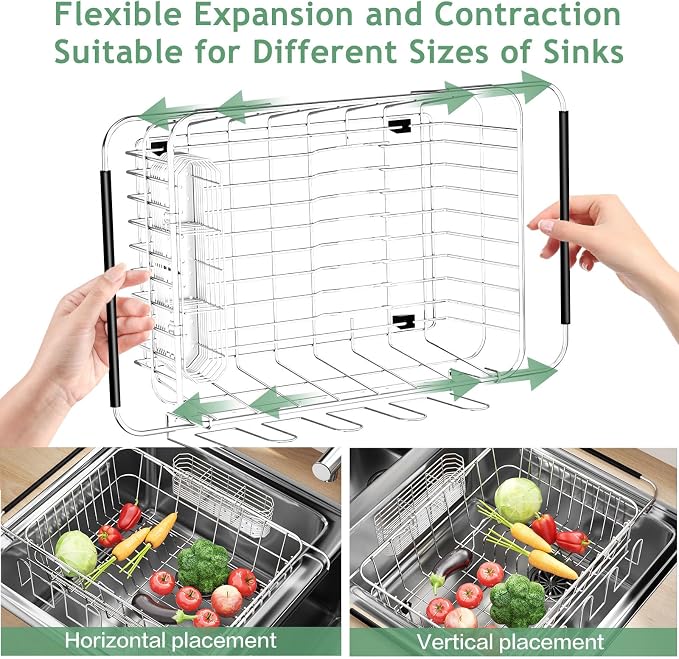 Dish Drying Rack in Sink, Extendable Stainless Steel Dish Drainers - Image 6
