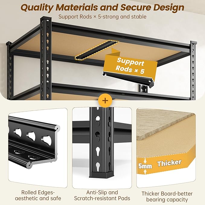5-Tier Storage Shelves, 1980LBS Adjustable Pantry Shelves, Metal Shelving Unit - Image 6