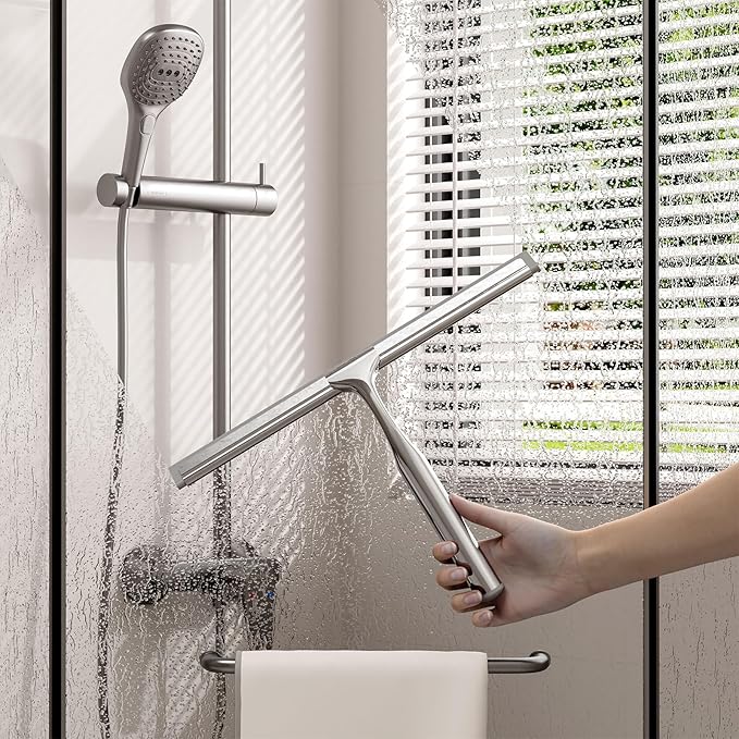 Shower Squeegee for Glass Doors, Stainless Steel Shower Squeegee for Bathroom - Image 3