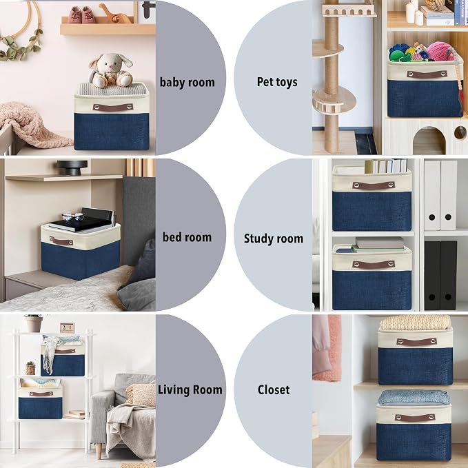 SIMPLE HOUSEWARE Large Fabric Storage Bin, 3 Pack, Steel Blue - Image 2