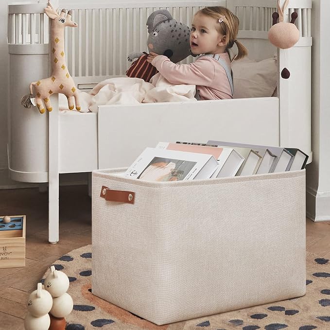 DULLEMELO Storage Baskets Large 16"x12"x12" Tall Rectangular Baskets Fabric - Image 4