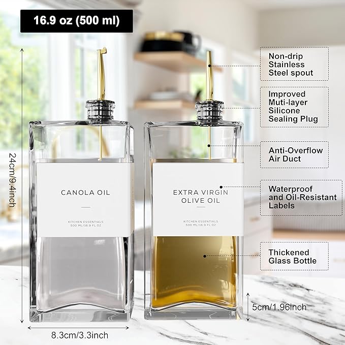 Olive Oil Dispenser for Kitchen, 16.9 oz/ 500 ml Olive Oil Dispenser Bottle - Image 5