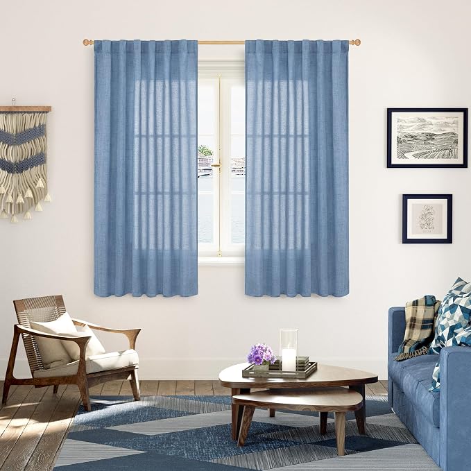 YoungsTex Denim Blue Linen Curtains 63 Inch Length - Image 2