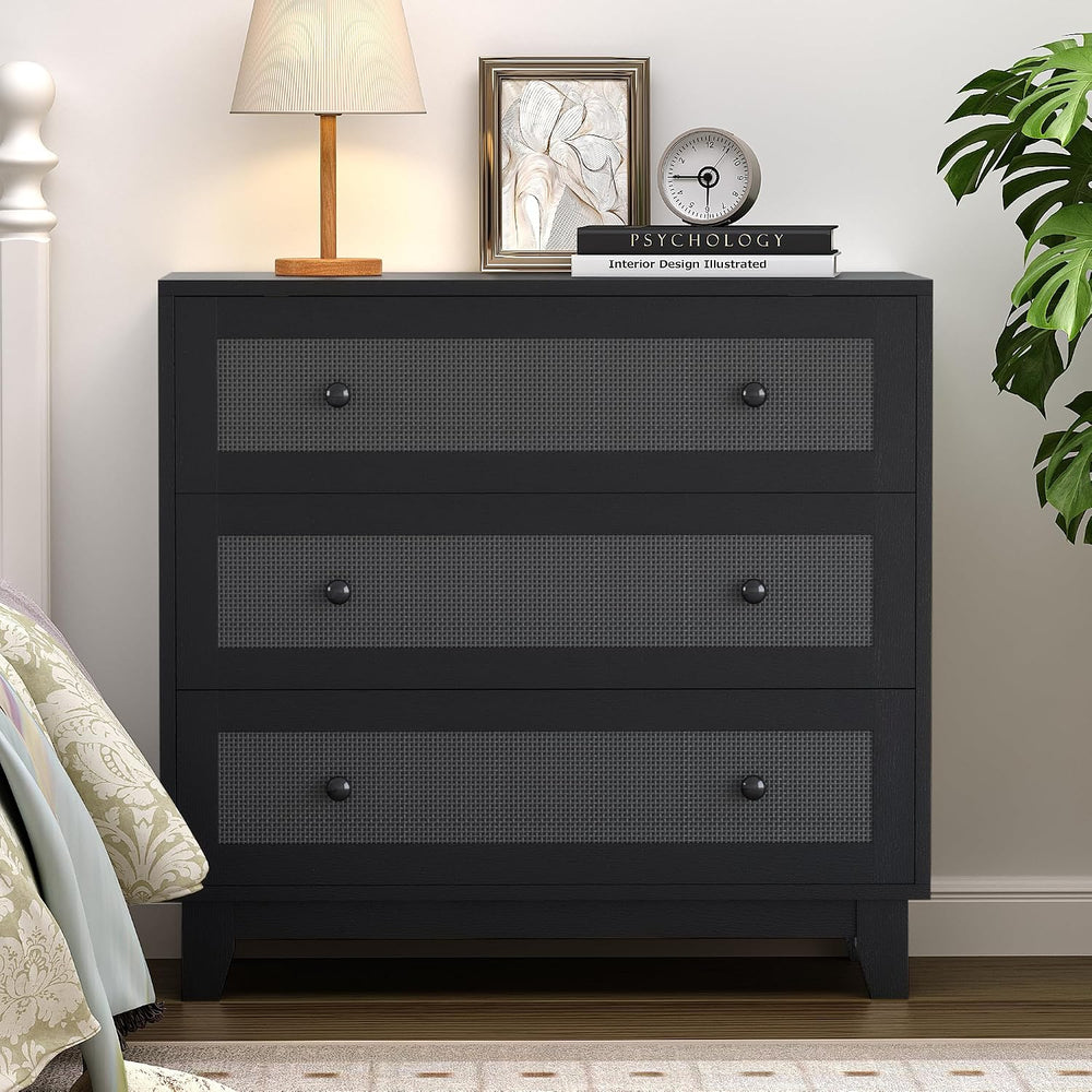 3 Drawer Dresser for Bedroom, Boho Small Natural Rattan Closet Dressers Chest...